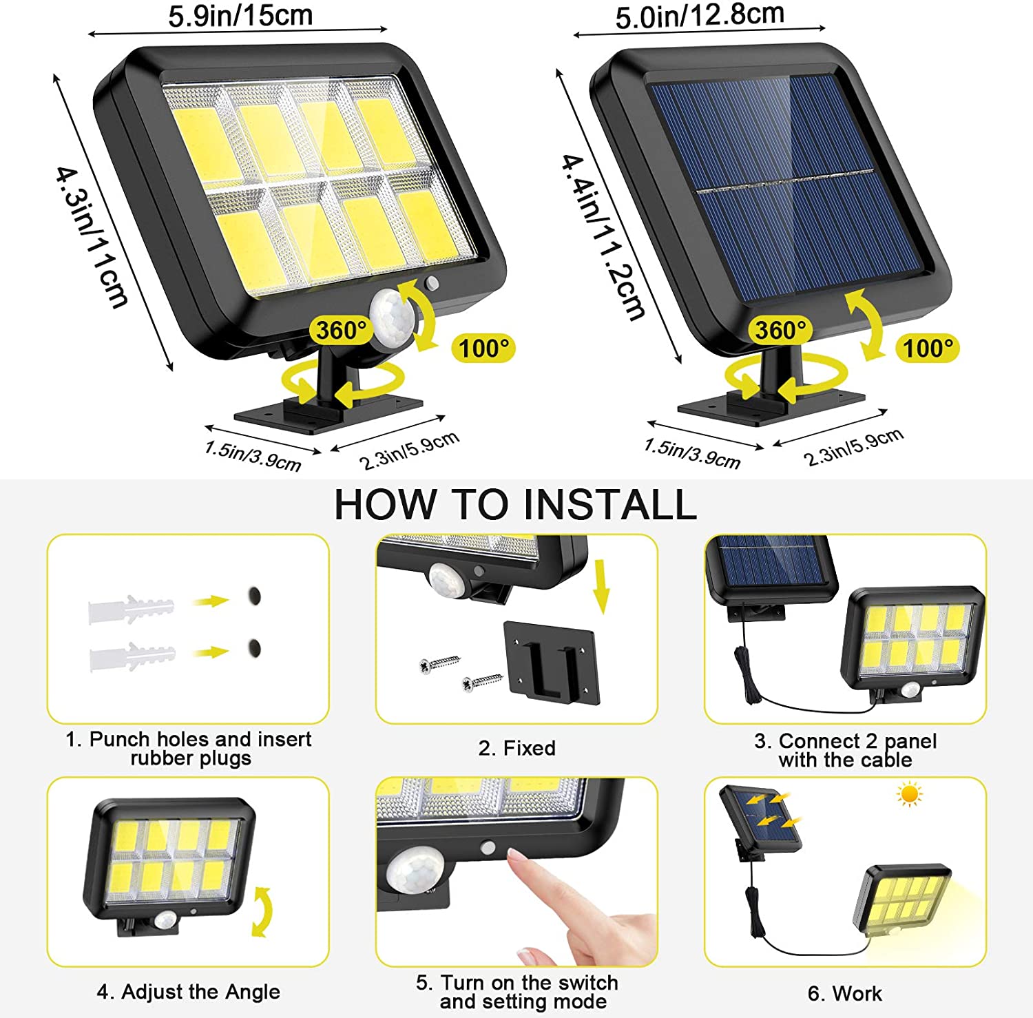 LED-Flood-Street-Lights-Solar-Lights-Outdoor-Motion-Sensor-Security-Led-Flood-Light-160-Bright-COB-LED-Adjustable-Solar-Panel-3-Lighting-Modes-for-Yard-Garden-Garage-19